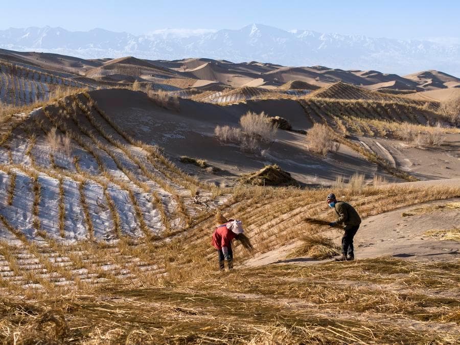 งานวางแนวสกัดกั้น 'คุมทะเลทราย' ในกานซู่