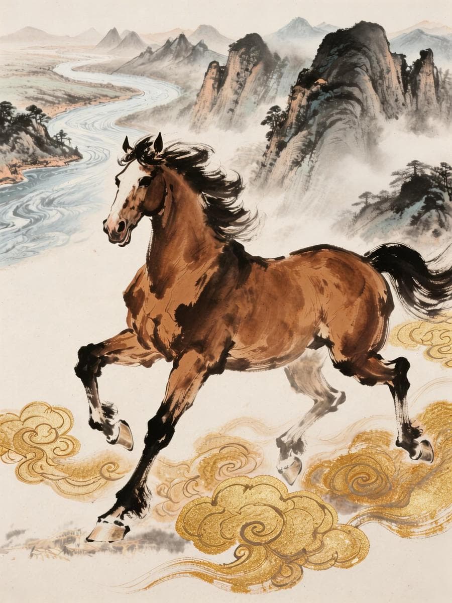 วอลล์เปเปอร์มงคล ‘อาชาในม่านหมึก’ ฝีมือ AI รับตรุษจีนปีม้า